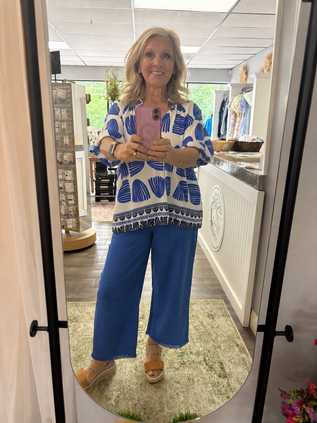 BLUE MIX PRINTED V NECK TOP