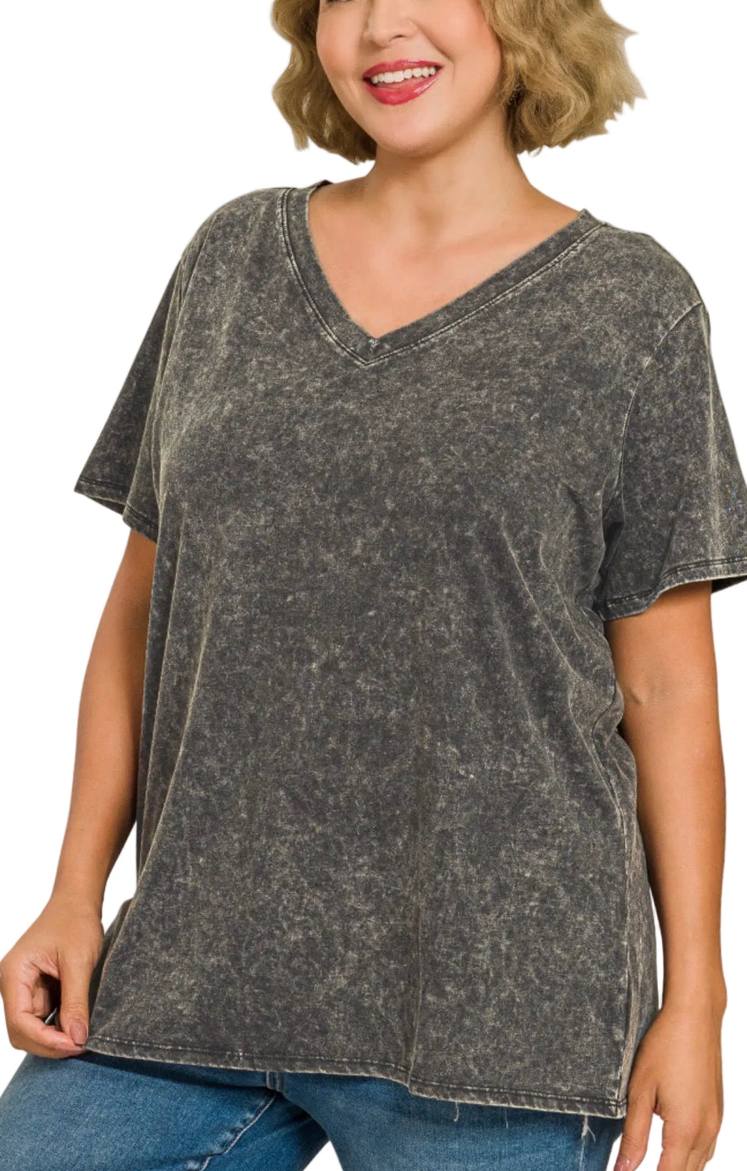 ASH BLACK WASHED V-NECK TEE