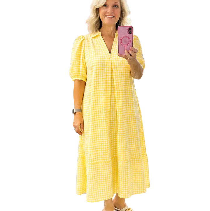 LEMON DROP GINGHAM MIDI DRESS