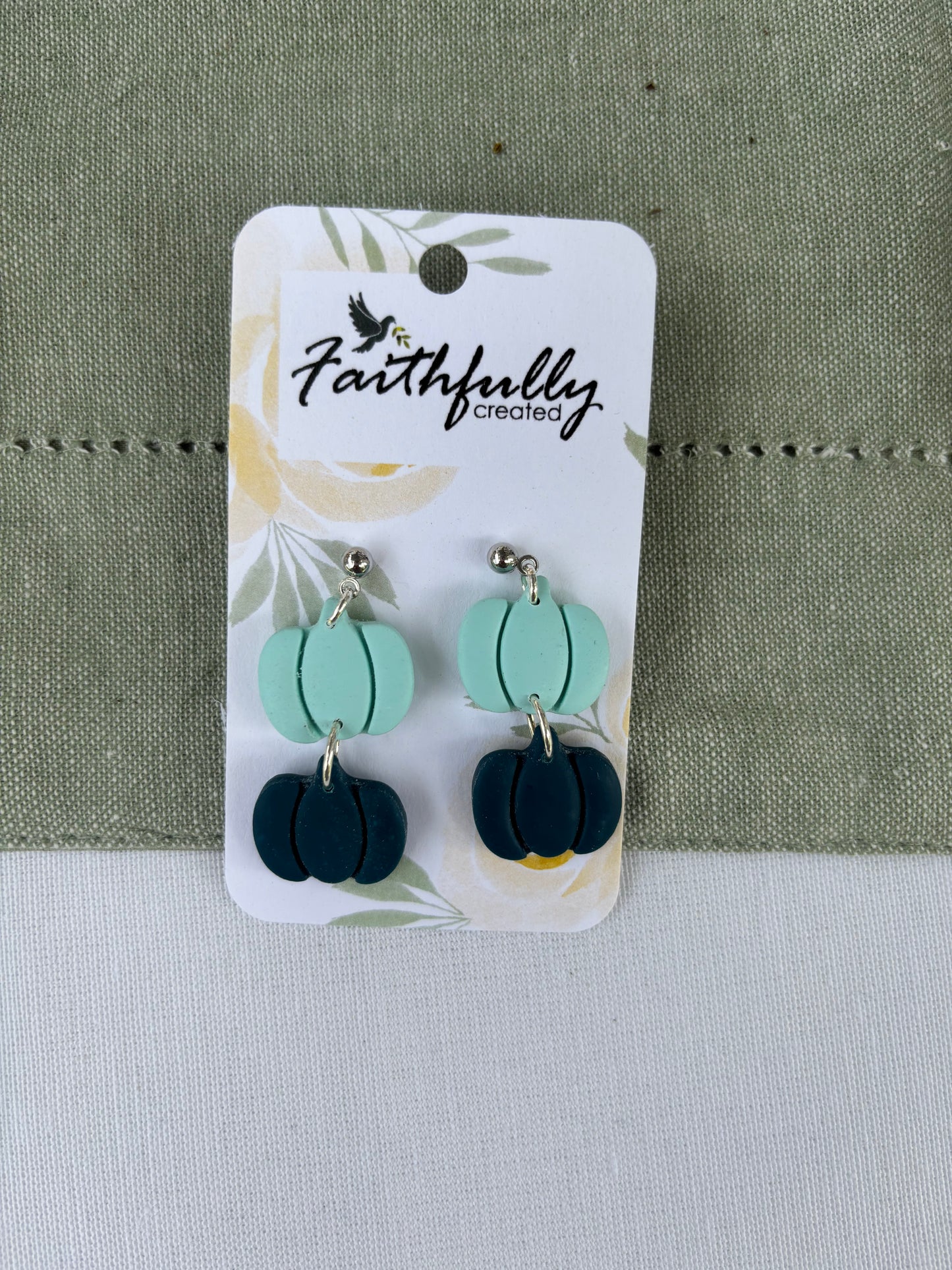 EARRINGS: TEAL & SAGE PUMPKINS