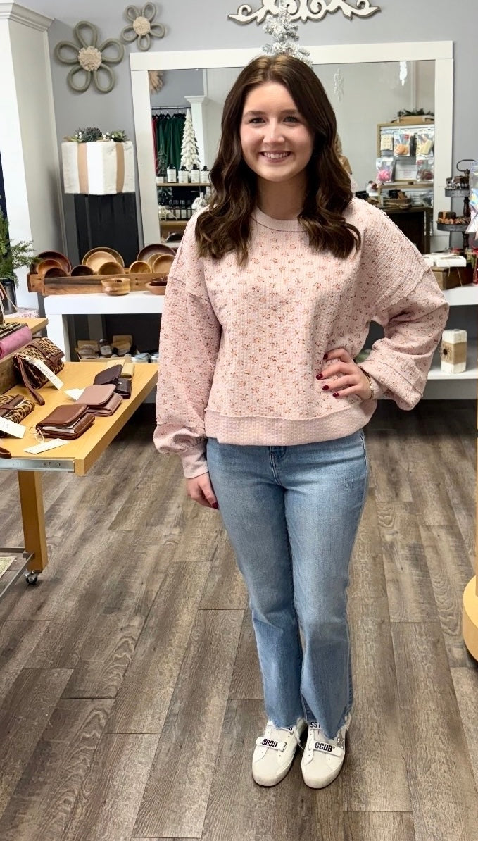 OVERSIZED BLUSH BLOSSOM KNIT TOP