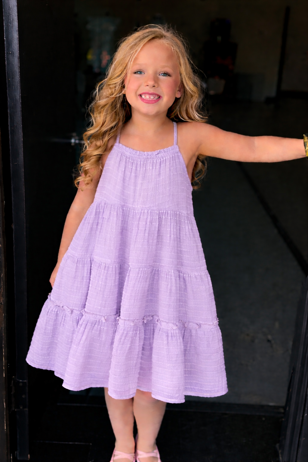 SWEET SUMMER GIRLS/ TWEEN TEXTURED TIERED HALTER DRESS