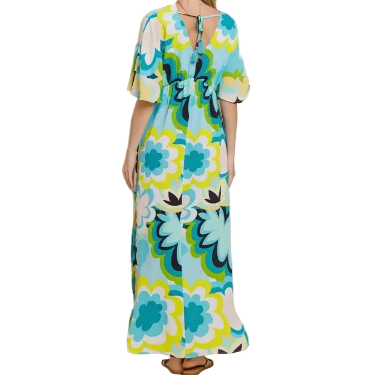 BLUE & YELLOW FLORAL PRINTED MAXI DRESS