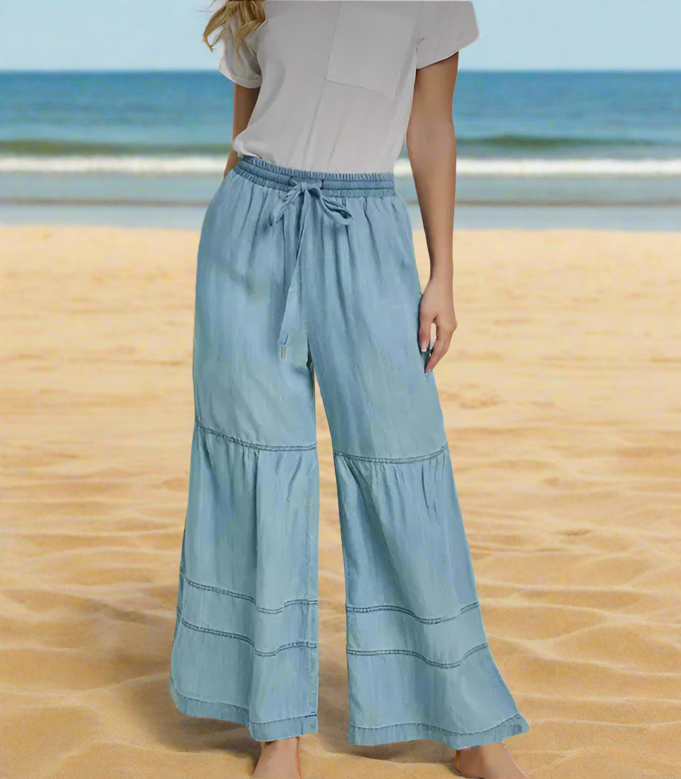 WASHED DEMIN WIDE LEG PANT