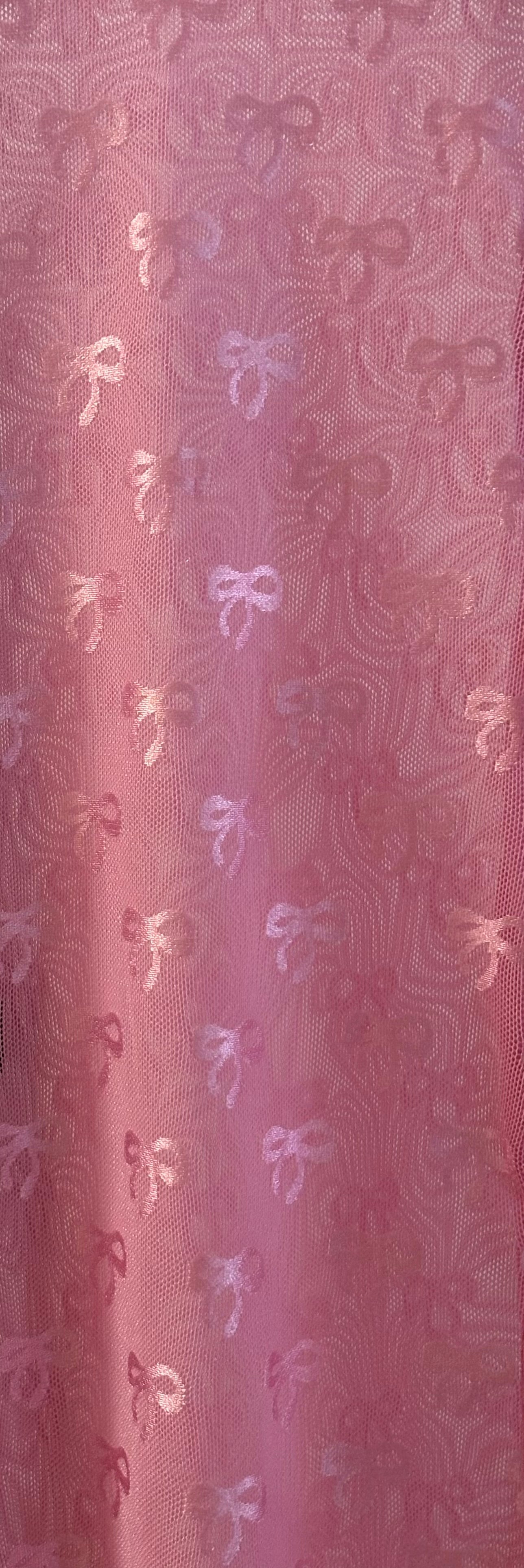 BOW PATTERN LONG SLEEVE SLIM FIT MESH TOP-PINK