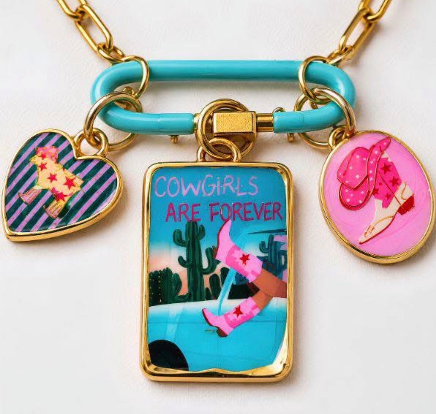 COWGIRL PAPERCLIP CHARM NECKLACE