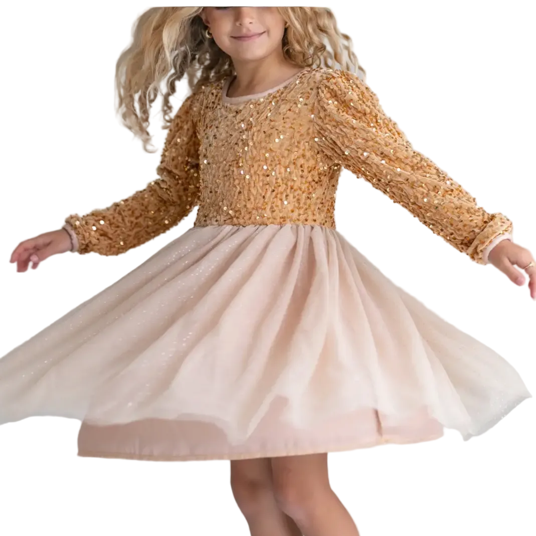 SPARKLE TULLE DRESS: CHAMPAGNE