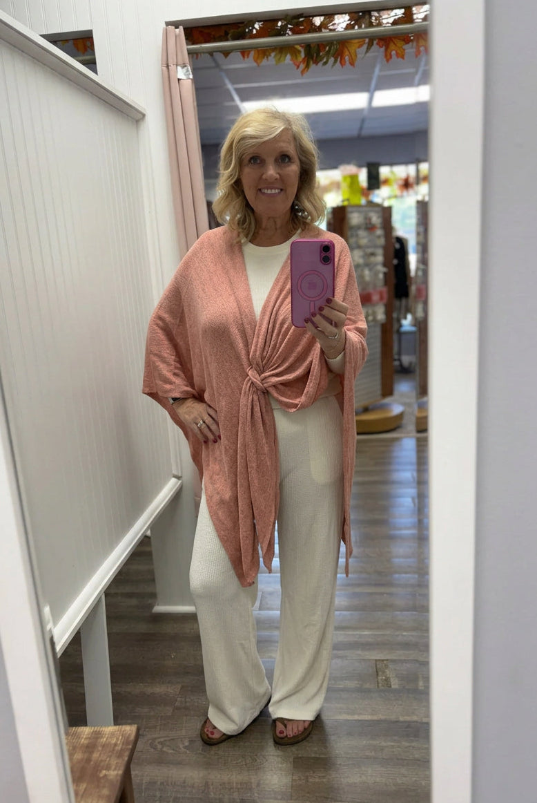 COZY PONCHO SWEATER SHAWL WRAP: DUSTY ROSE ONE SIZE FITS ALL