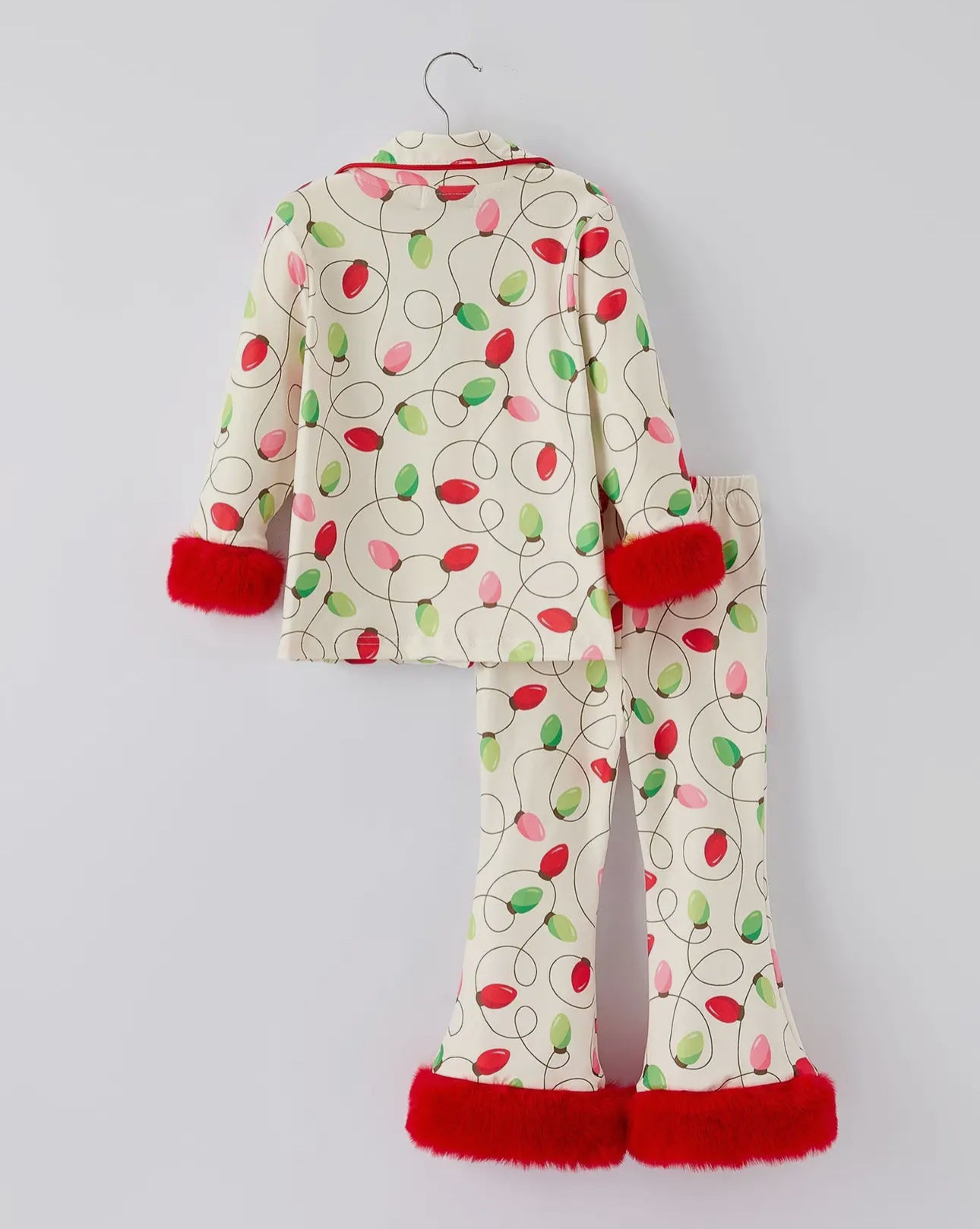 CHRISTMAS LIGHT PJ SET WITH FUR TRIM