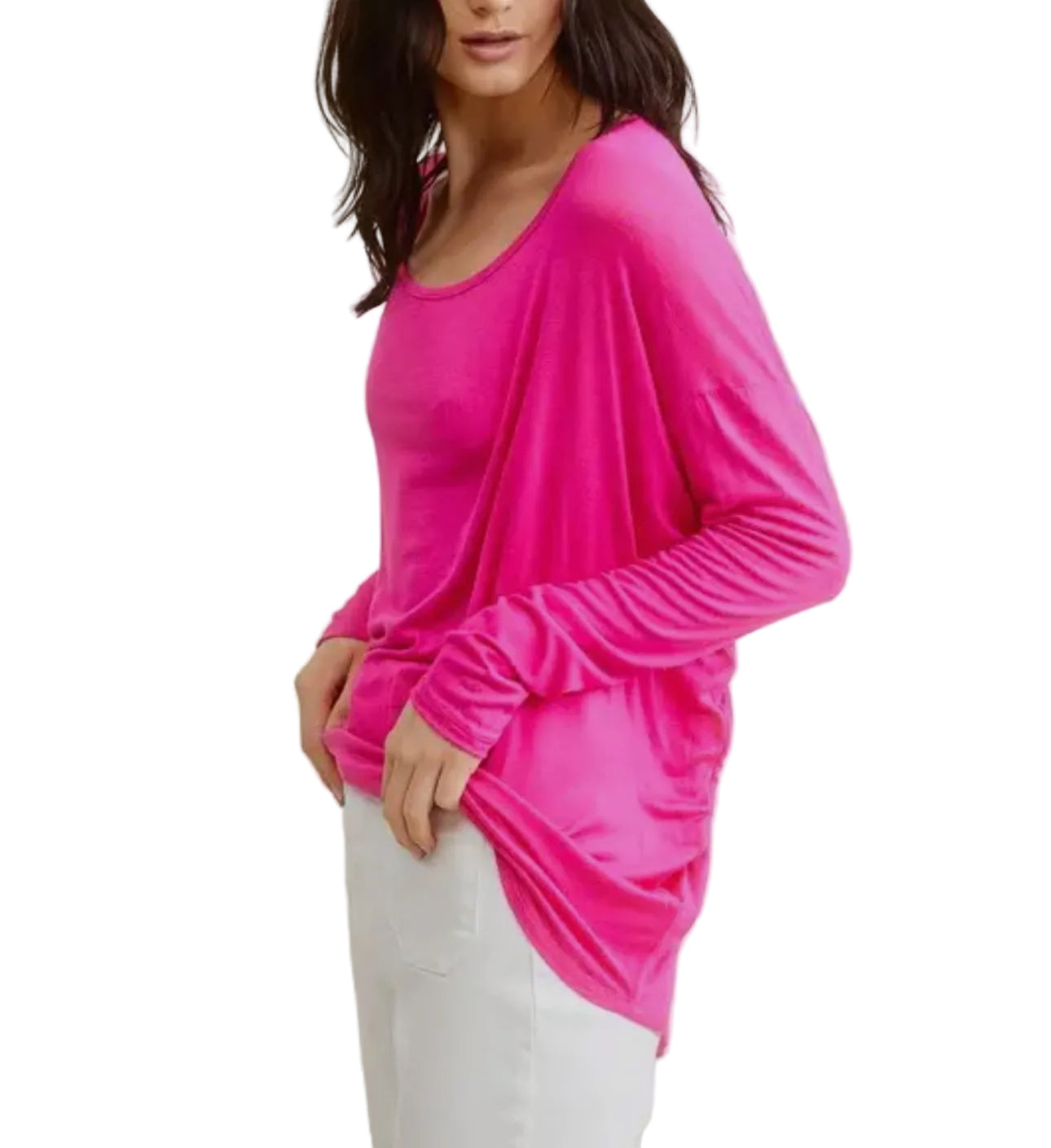 SHOCKING PINK DOLMAN SLEEVE TOP