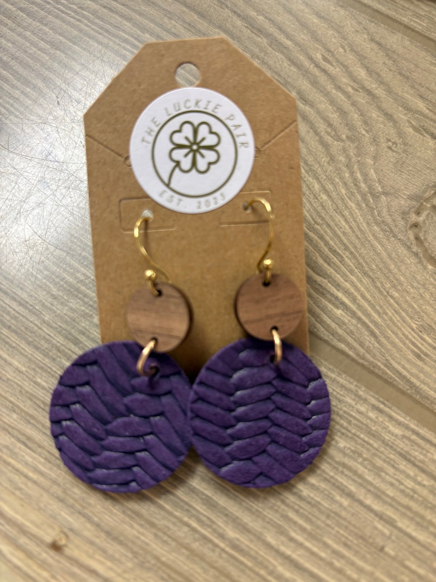 EARRINGS: PURPLE & GOLD LEATHER