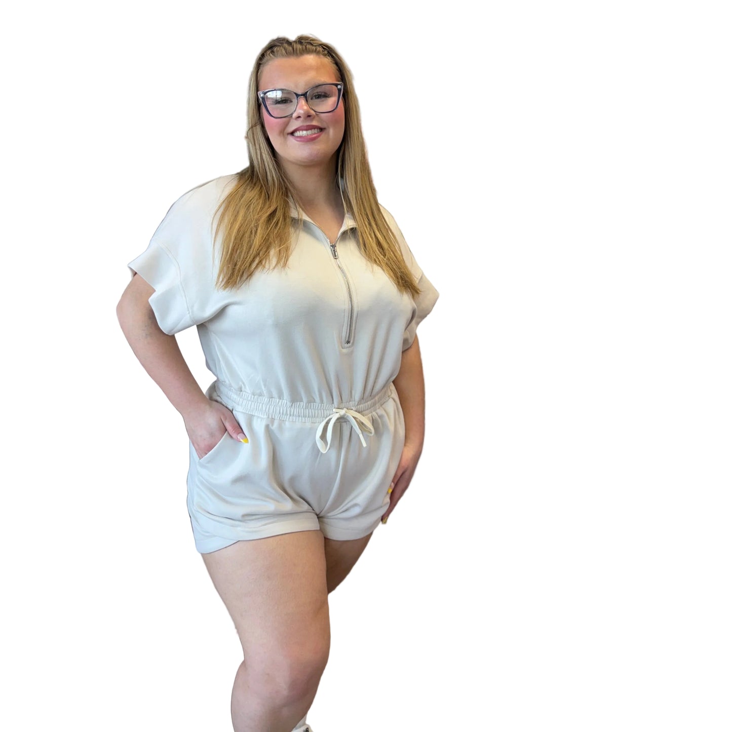 OATMEAL HALF ZIP ROMPER