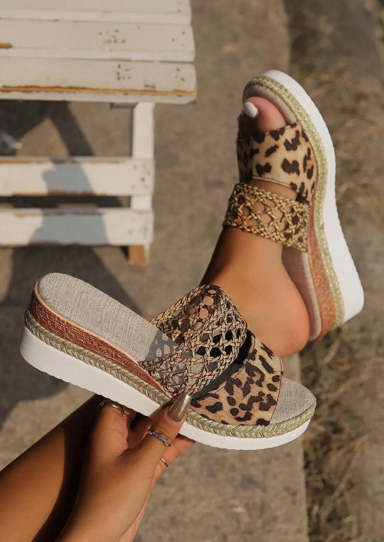 LEOPARD BRAIDED WEDGE