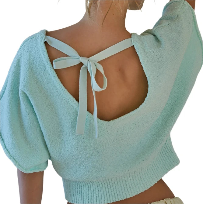 Open Back Mint Crop Sweater