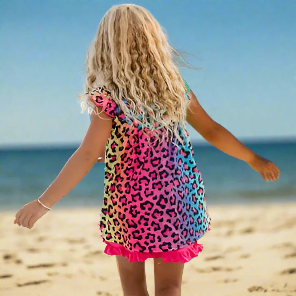 VIBRANT RAINBOW LEOPARD RUFFLE SHORT SET