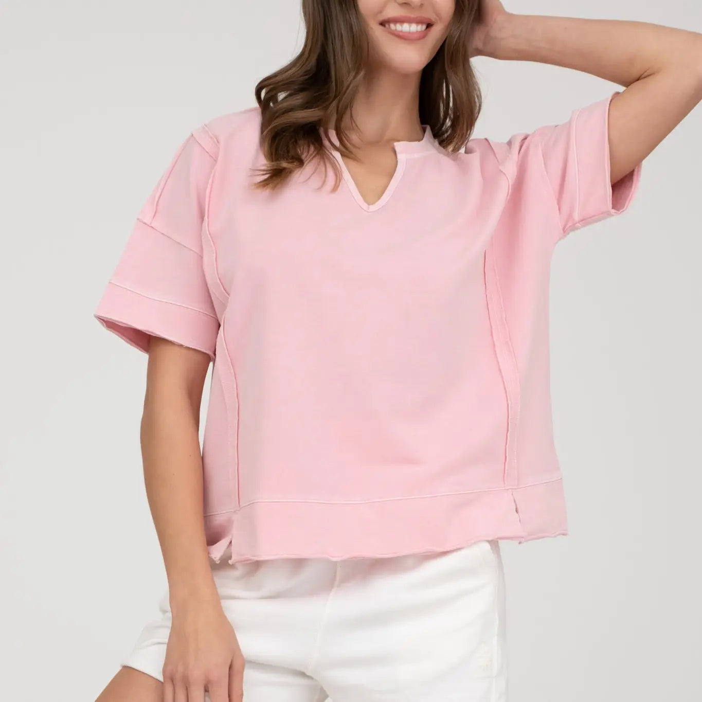 WASHED PATCHWORK KNIT TOP