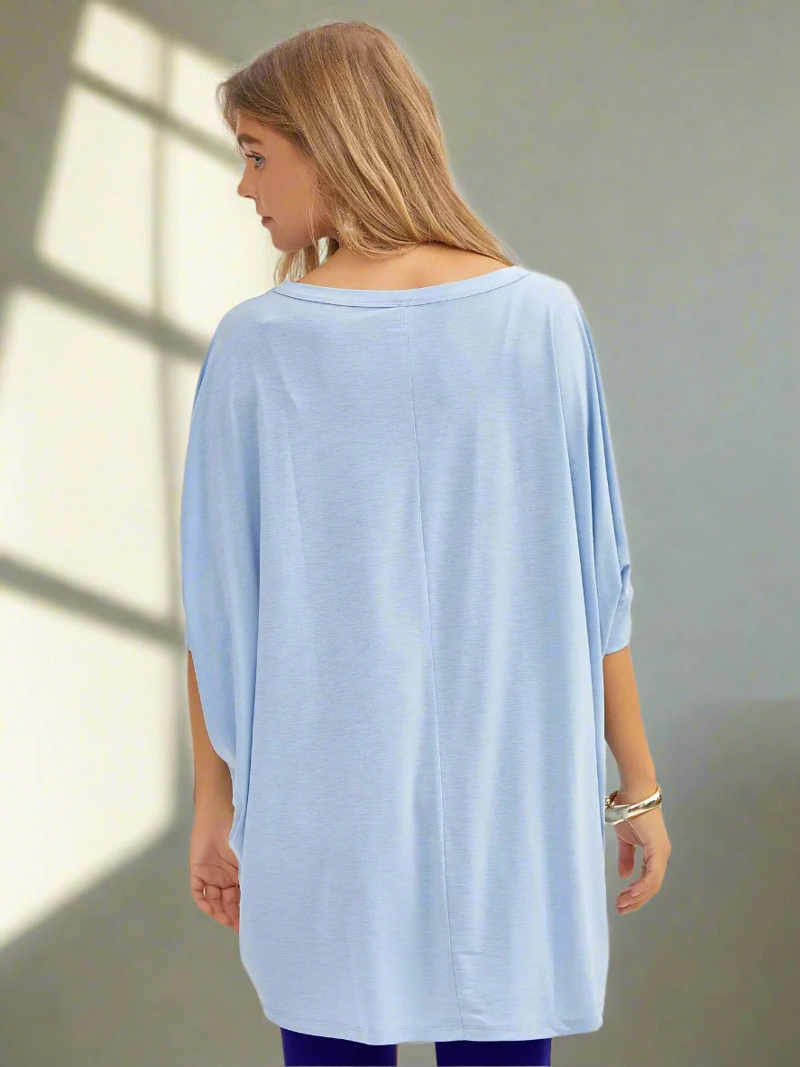 RELAXED BANDED DOLMAN SLEEVE PONCHO TOP