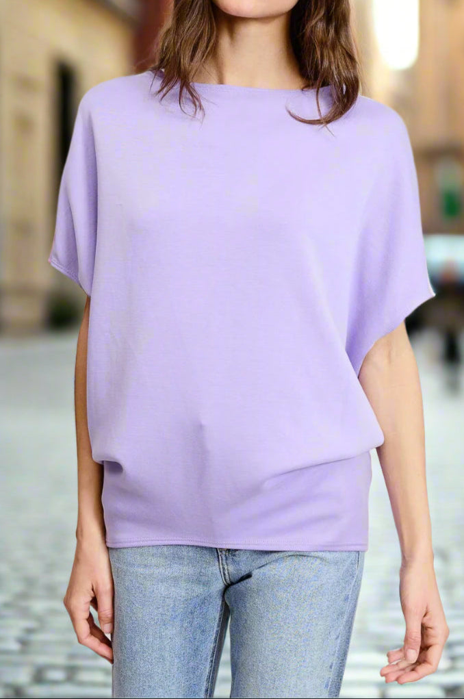 SHORT SLEEVE DOLMAN TOP-LAVENDER