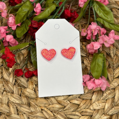 EARRINGS-RED/PINK HEART STUD