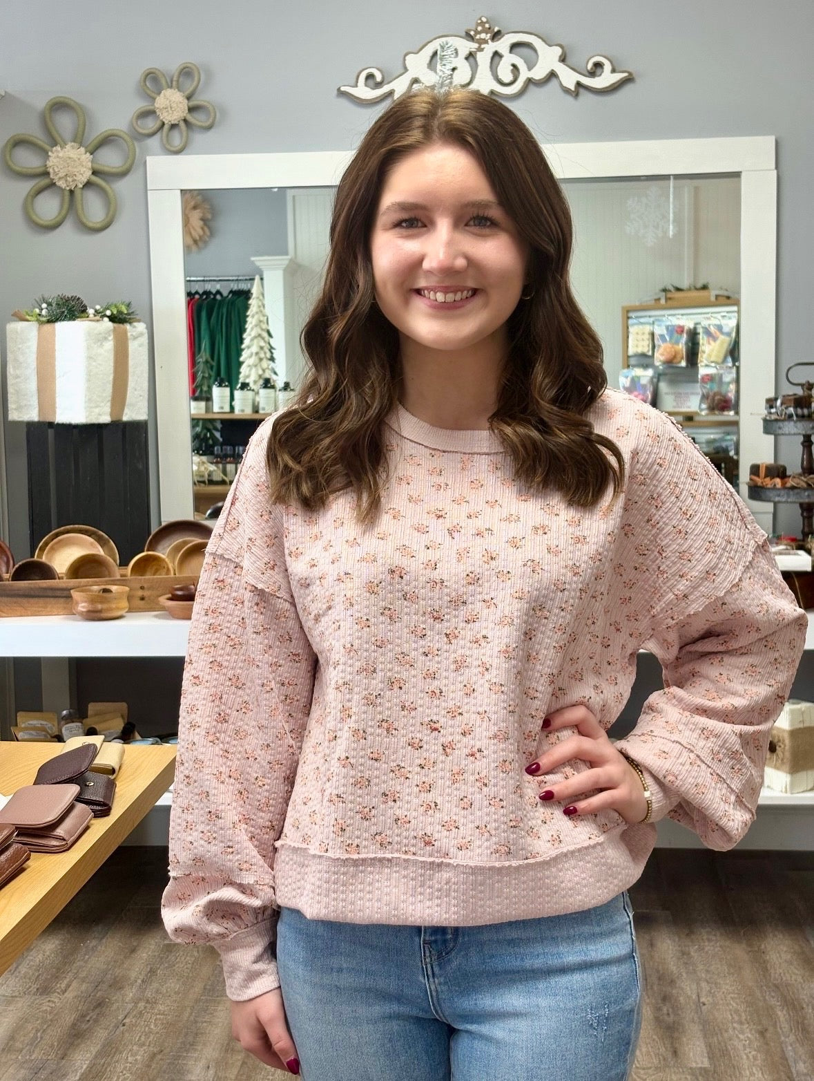 OVERSIZED BLUSH BLOSSOM KNIT TOP