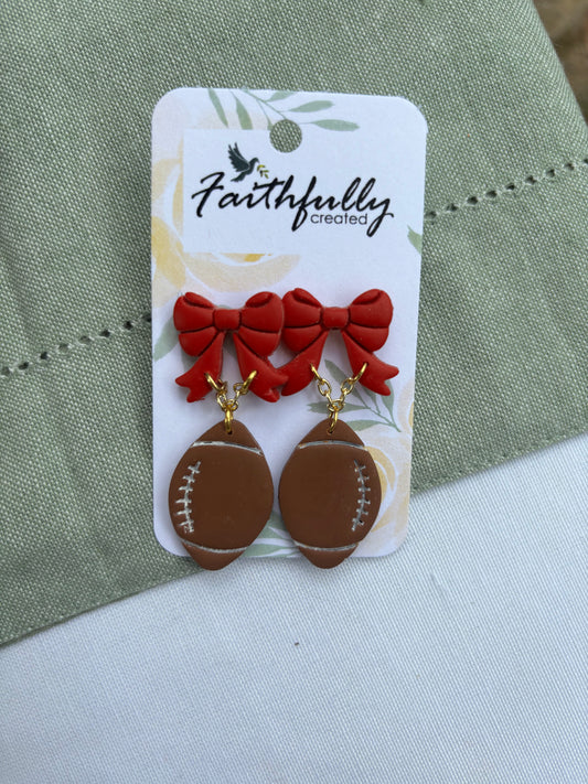 EARRINGS:CRIMSON BOWS & FOOTBALLS