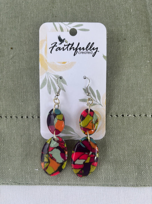 EARRINGS:MULTI COLOR STAINED GLASS DANGLES