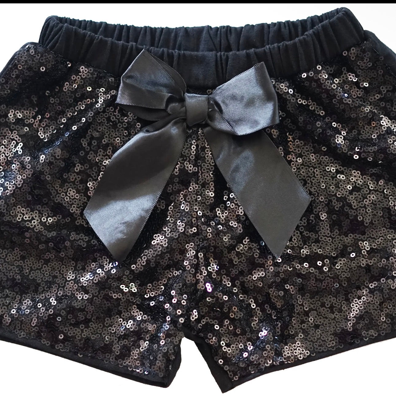 BLACK SEQUIN BOW SHORTS GIRLS