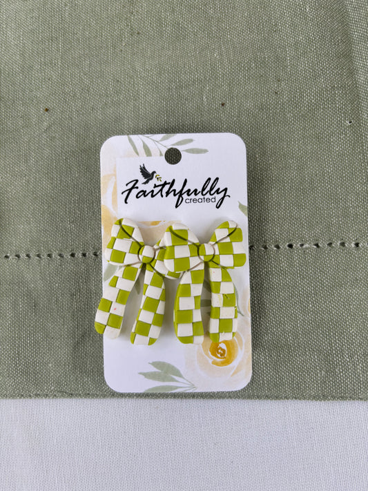 EARRINGS:OLIVE CHECKERED