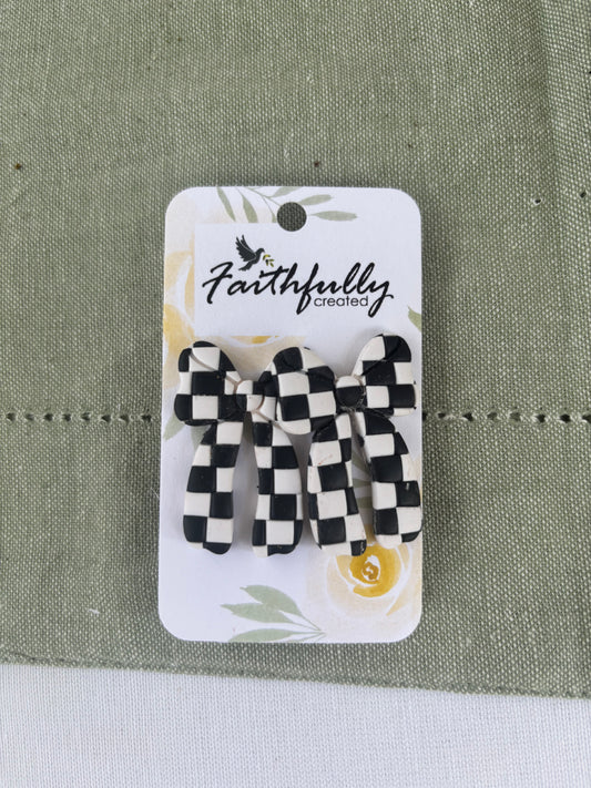EARRINGS :CHECKERED BOW