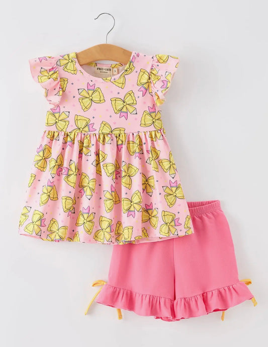 BOW PRINT RUFFLE SET