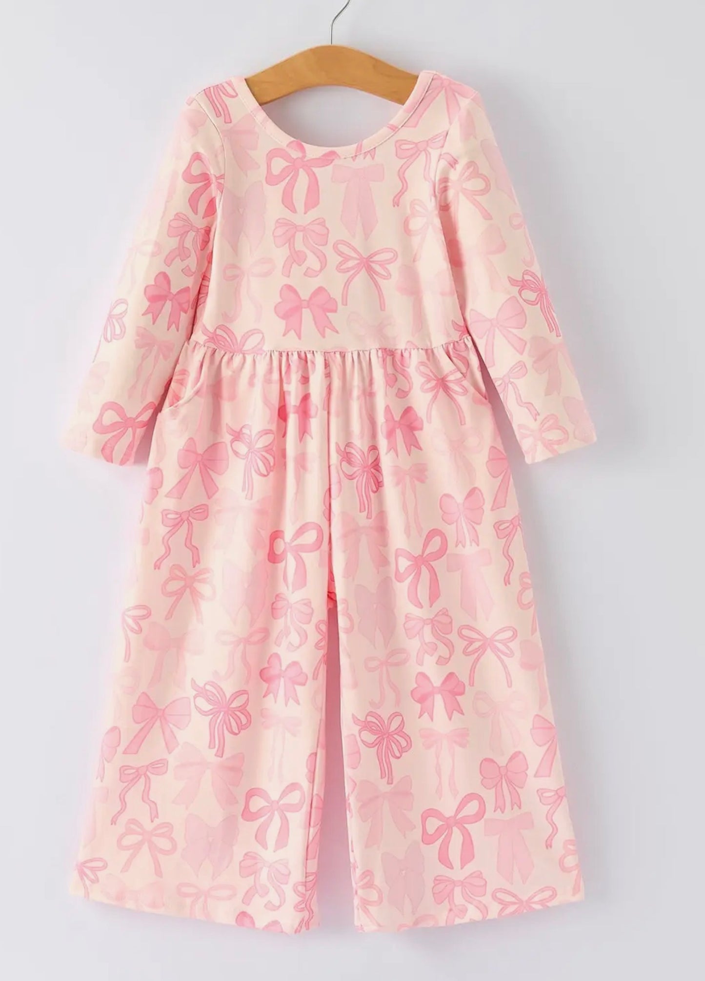 PINK BOW LONG SLEEVE JUMPSUIT
