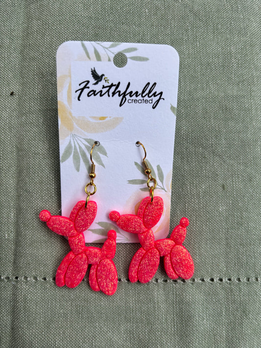 EARRINGS:HOT PINK BALLOON POODLE