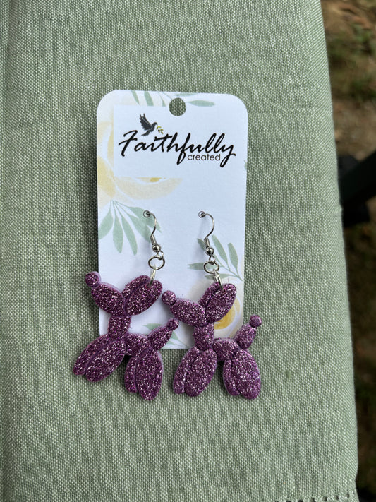 EARRINGS: PURPLE BALLOON POODLE