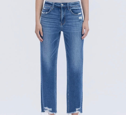 HIGH RISE FRAYED HEM CROP STRAIGHT LOVERVET JEANS