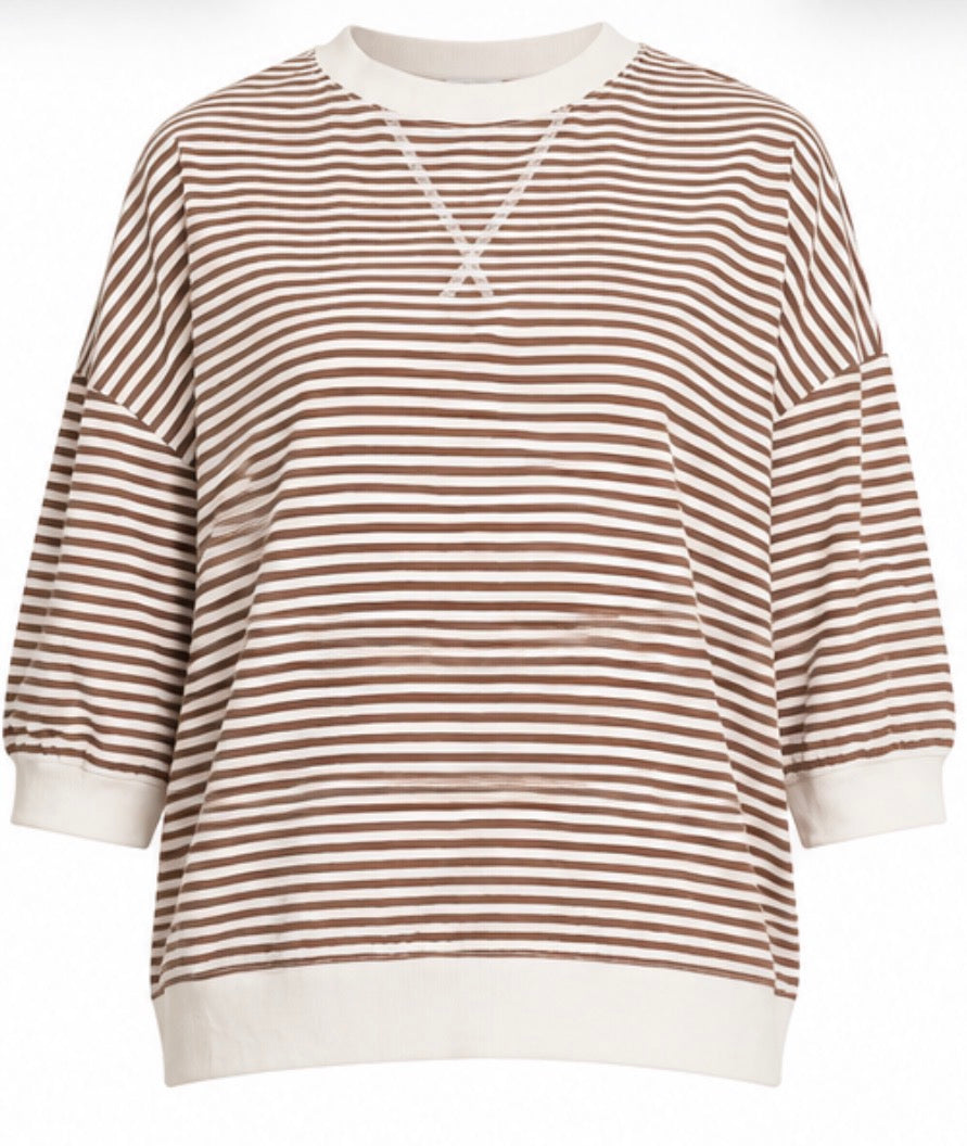 MOCHA STRIPED RIB BAND PULLOVER