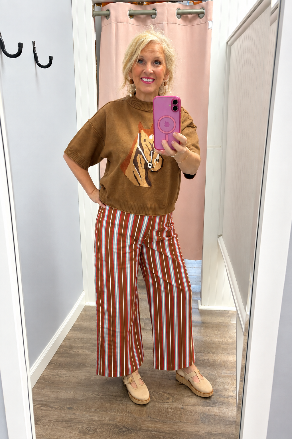 CAMEL/BLUE BARREL LEG STRIPED