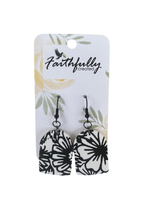 EARRINGS: BLACK & WHITE FLORAL