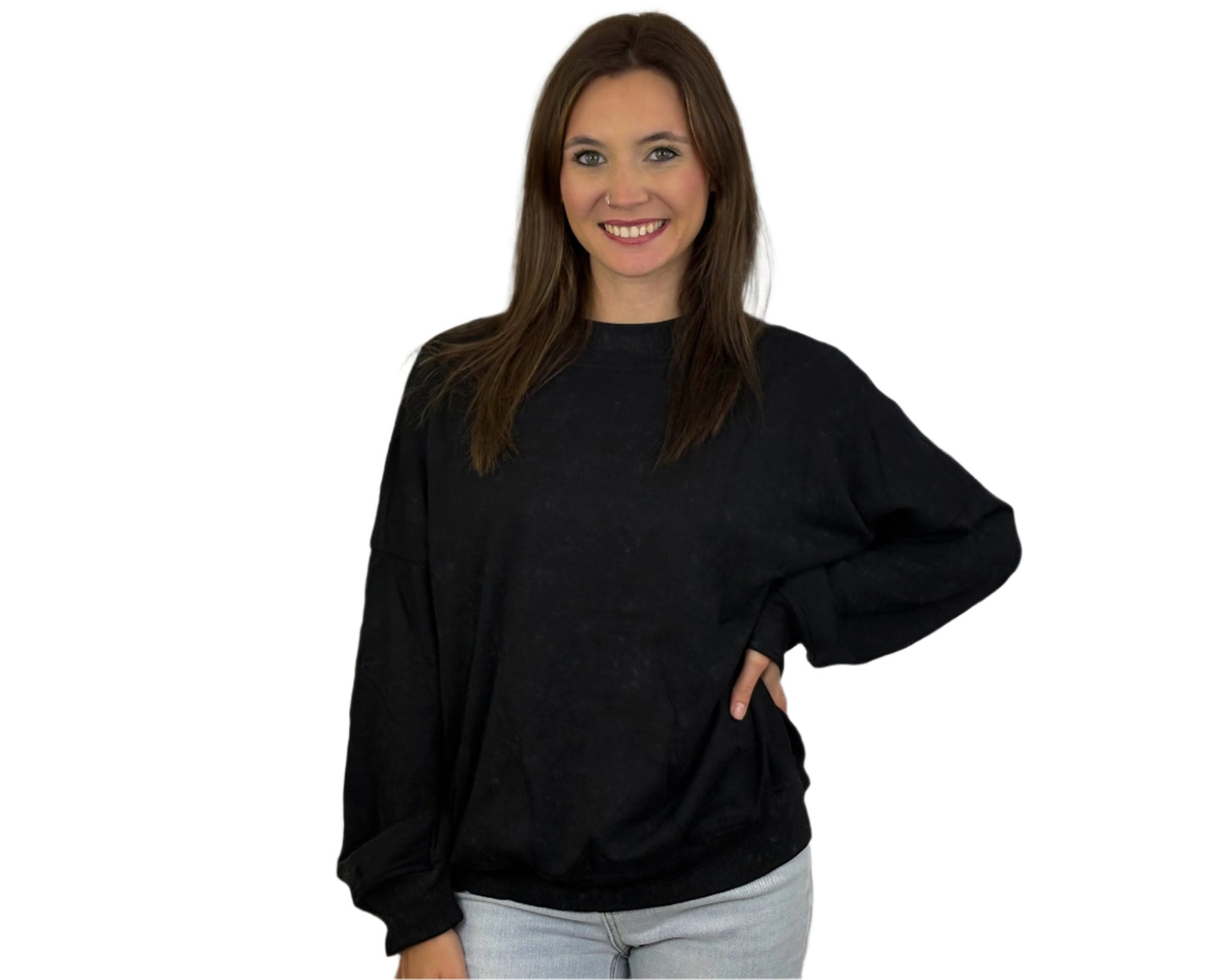 DROP SHOULDER CREW NECK SWEATSHIRT (BLACK)