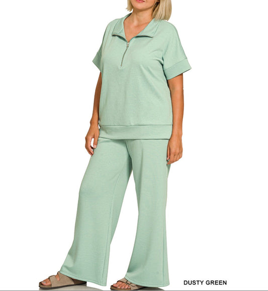 2 PIECE DUSTY GREEN HALF ZIP SET