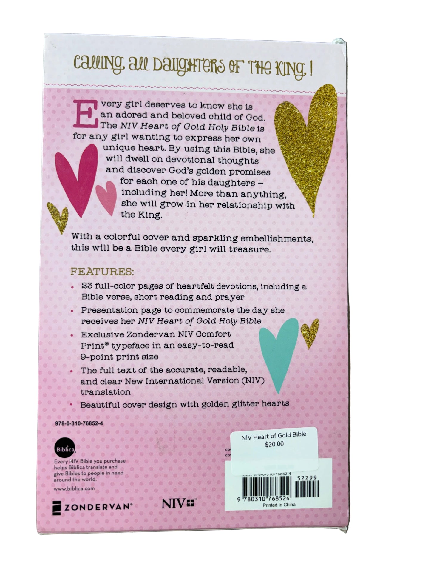 HEART OF GOLD HOLY BIBLE FOR GIRLS NIV