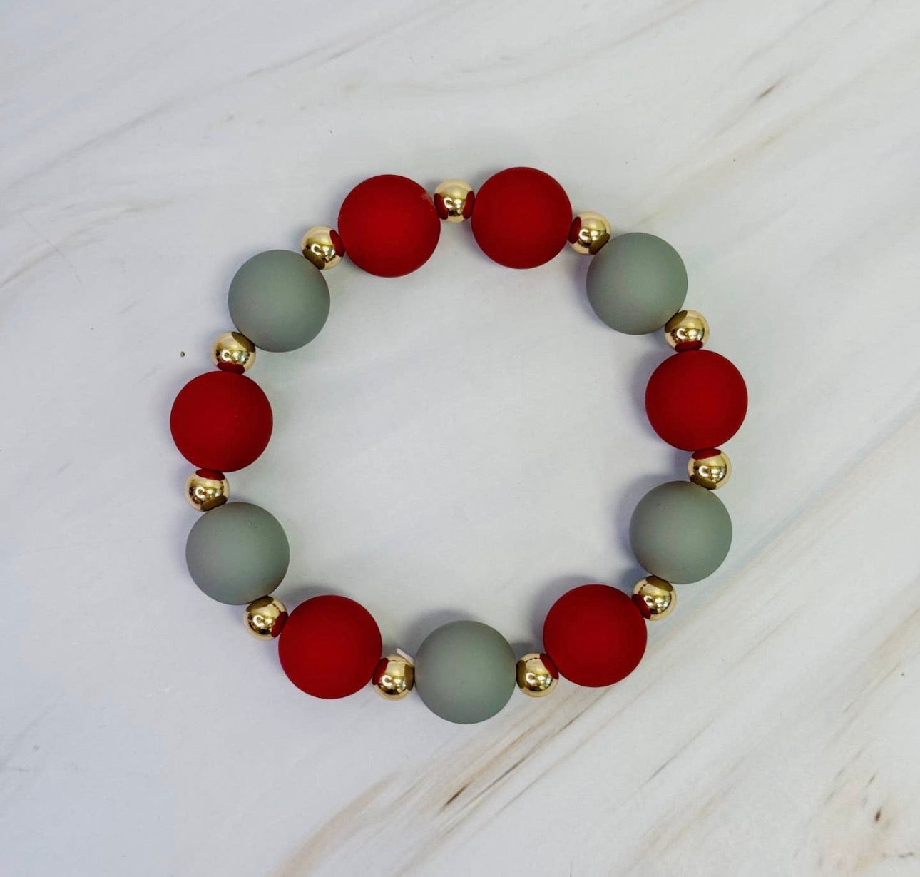 CRIMSON & GRAY BEADED STRETCH BRACELET