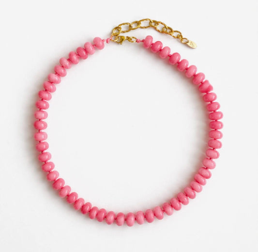 REFINED PINK JADE STONE BEAD NECKLACE