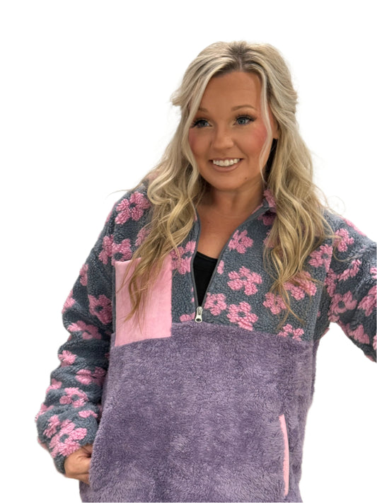 HALF-ZIP FLOWER PULLOVER