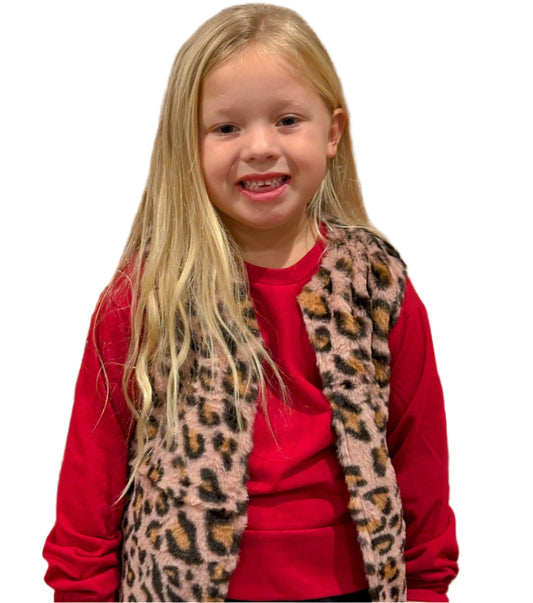 GIRLS' MY WILD SIDE FAUX FUR VEST,  LEOPARD