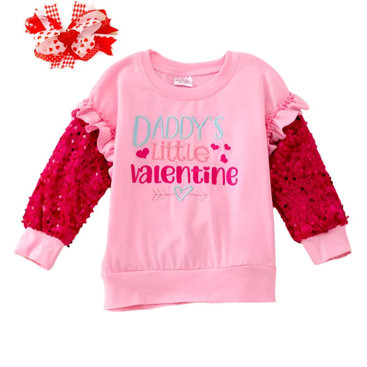 "Daddy's Little Valentine" Pink Sweatshirt with Sequins Sleeves