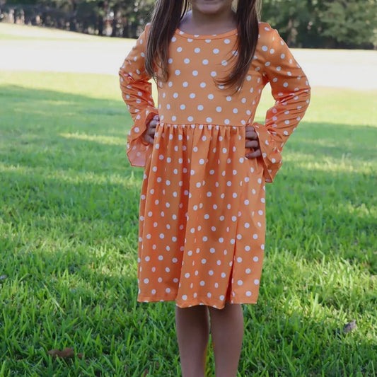 PUMPKIN ORANGE POLKA DOT DRESS