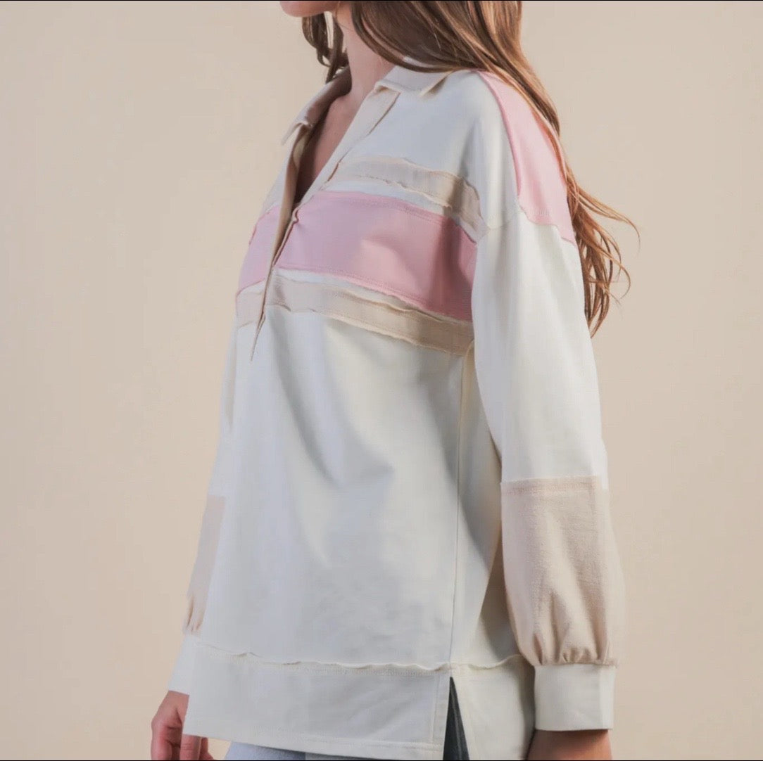 BLUSH & TAN COLLARED TOP