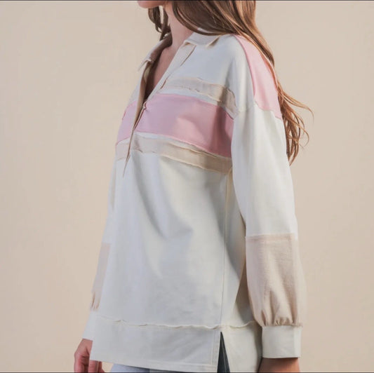 BLUSH & TAN COLLARED TOP