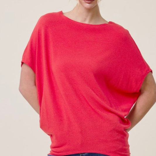 FIRECRACKER RED OVERSIZED CREPE HACCI TOP