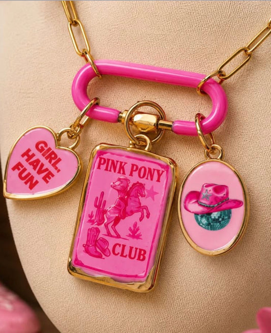 PINK PONY PAPERCLIP CHARM NECKLACE